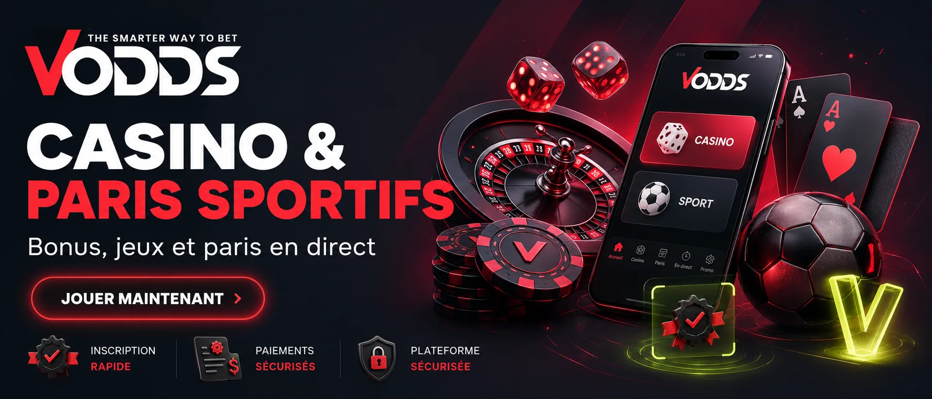 Interface Vodds en français avec casino, paris sportifs et crypto