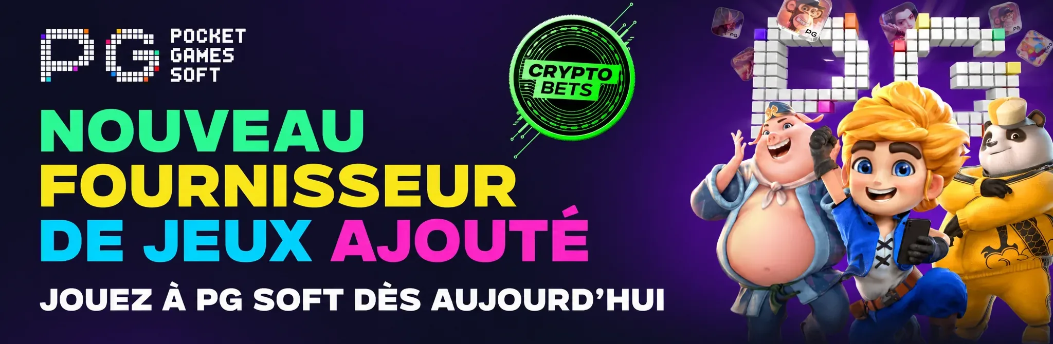 Bannière VODDS en français pour PG Soft et jeux crypto